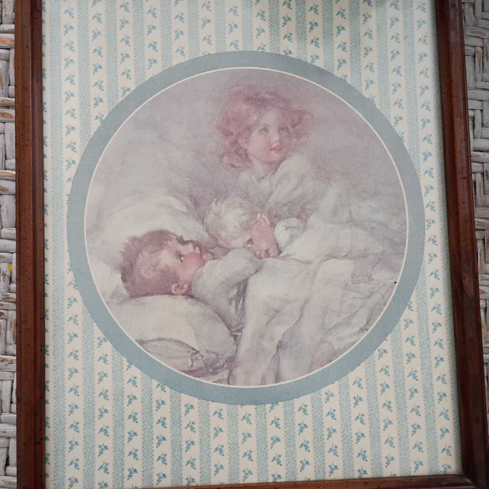 Vintage  Home Interior Framed Wall Art with Children Illustration